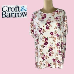 Croft & Barrow Women's Multicolor Floral Short Sleeve Classic Fit T-Shirt Sz 3X